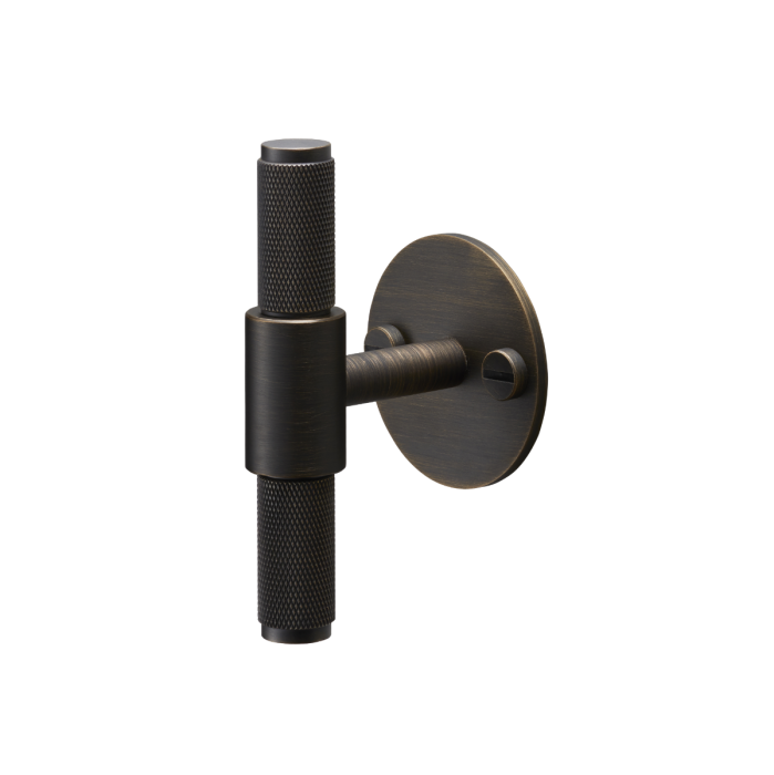 Buster and Punch - Cross T-bar Cupboard Knob on Backplate - Smoked Bronze