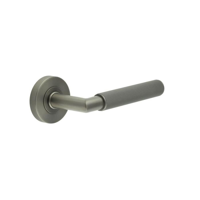 Frelan 316 Linear Knurled Door Handle on Rose - Pair