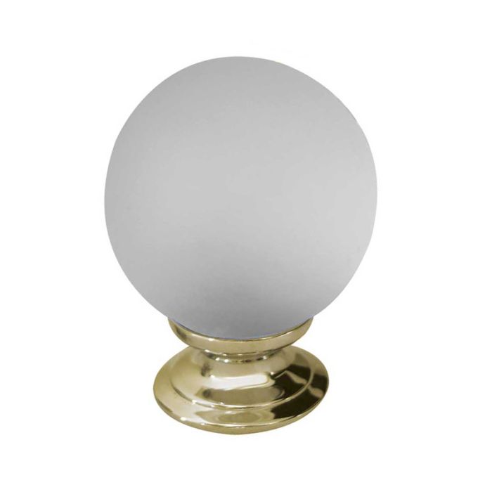 Frelan - Frosted Glass Ball Cupboard Knob - Polished Brass - 25mm