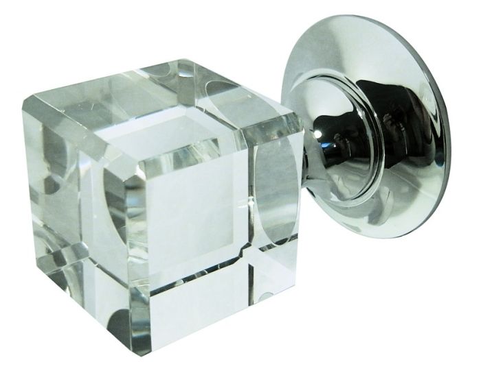 Frelan - Cube Unsprung Glass Mortice Door Knob - Polished Nickel
