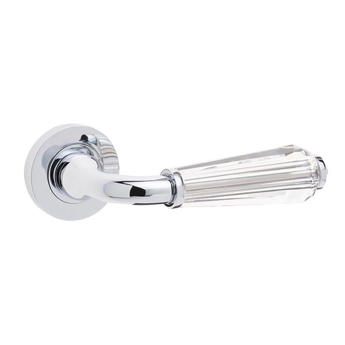 Frelan - Jedo Fluted Glass Door Handle on Rose - Polished Chrome - Pair