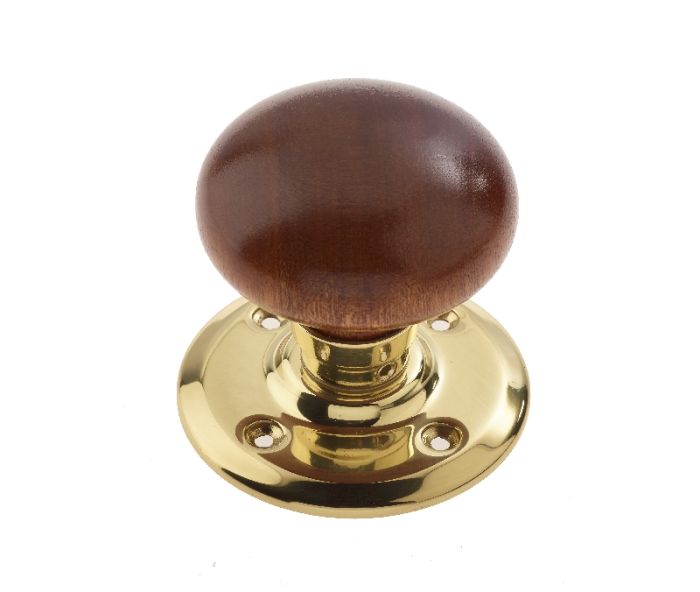 Frelan - Dark Pine Mortice Door Knob - Polished Brass Rose - Pair