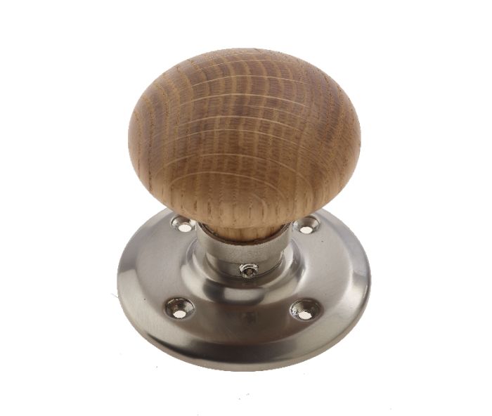 Frelan - French Oak Mortice Door Knob - Satin Nickel Rose - Pair