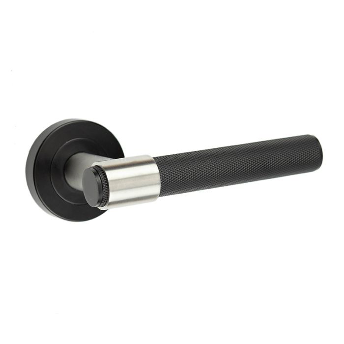 Frelan - Nero T-Bar Knurled Door Handle on Rose - Matt Black - Pair