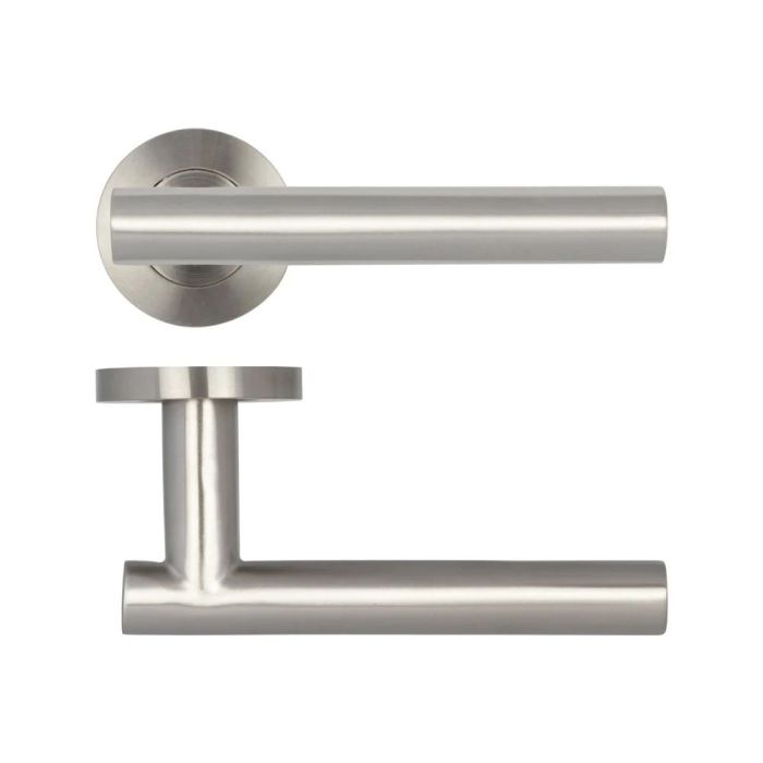Frelan - Grade 201 Atlanta Door Handle on Rose - Satin Stainless Steel - Pair