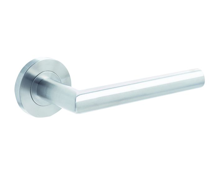 Frelan - Julian Door Handle on Rose - Satin Stainless Steel - Pair