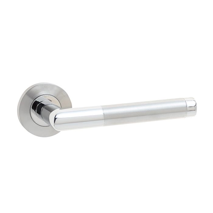 Frelan - Cambrio Door Handle on Rose - Satin and Polished Stainless Steel - Pair