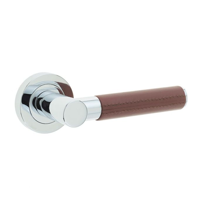 Frelan Jedo Ascot Brown Leather Door Handle on Rose - Pair