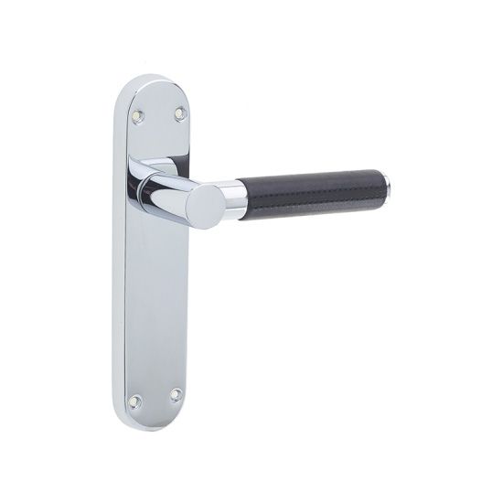 Frelan Ascot Black Leather Door Handle on Backplate - Pair