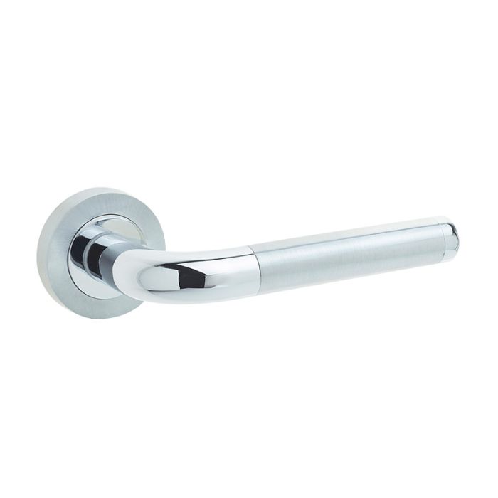 Frelan - Jedo Twin Door Handle on Rose - Polished and Satin Chrome - Pair