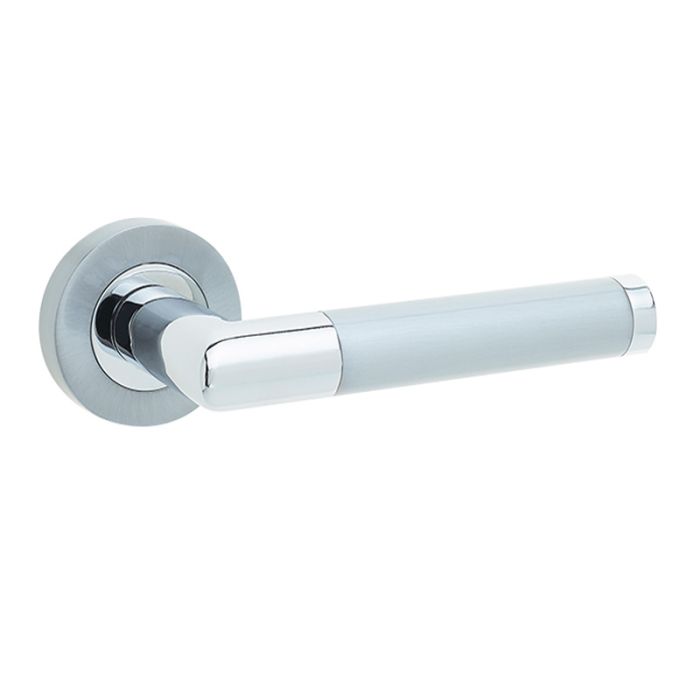 Frelan - Jedo Mitred Door Handle on Rose - Polished and Satin Chrome - Pair