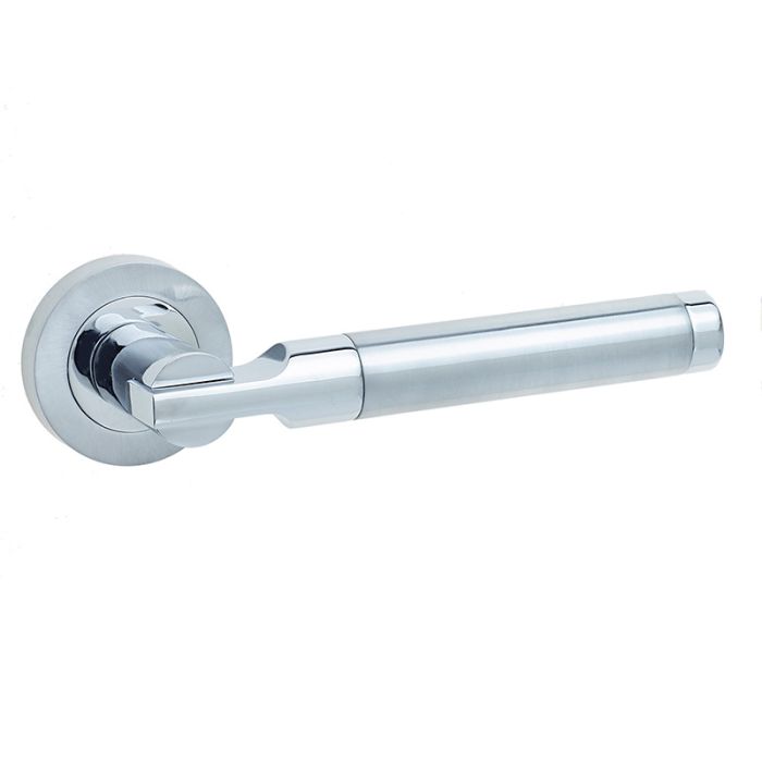 Frelan - Jedo Lydia Door Handle on Rose - Polished and Satin Chrome - Pair