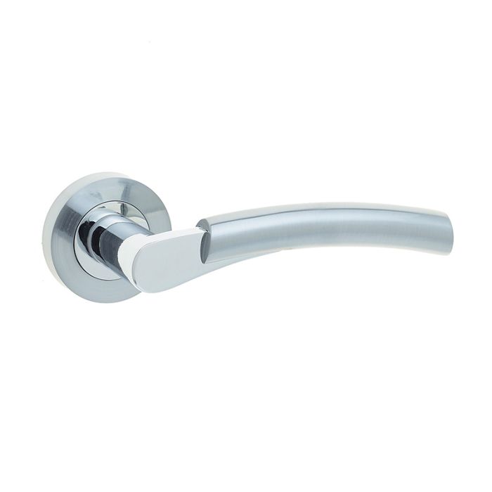 Frelan - Jedo Kontrax Capri Door Handle on Rose - Polished and Satin Chrome - Pair