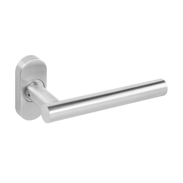 Blu Performance - T-bar Door Handle on Oval Rose - Satin Stainless Steel - Pair