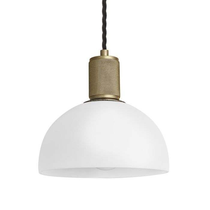 Industville Opal Glass Dome Pendant with Knurled Holder