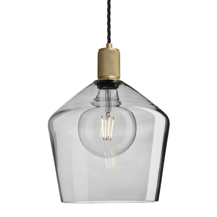 Industville 10 Inch Tinted Glass Schoolhouse Pendant with Knurled Holder