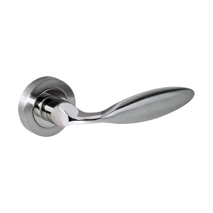 Atlantic Hardware - Mediterranean Ibiza Door Handle on Rose - Satin & Polished Nickel - Pair