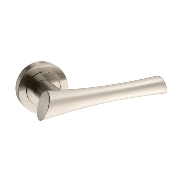 Atlantic Hardware - Mediterranean Corsica Door Handle on Rose - Satin Nickel - Pair
