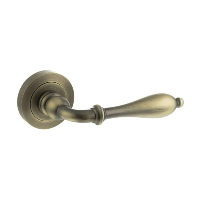 Atlantic Hardware - Old English Wrexham Door Handle on Rose - Matt Antique Brass - Pair