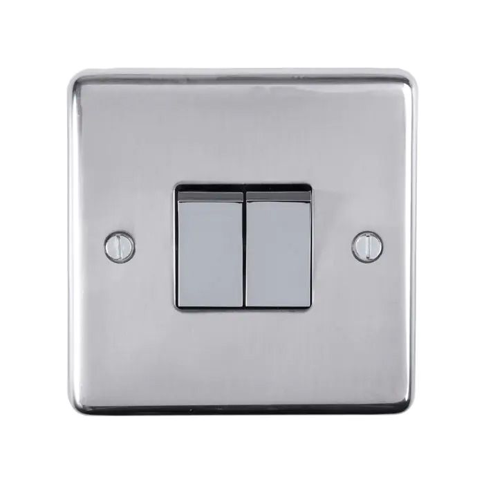 Eurolite - Stainless - 2 Gang Switch - Polished Stainless Steel
