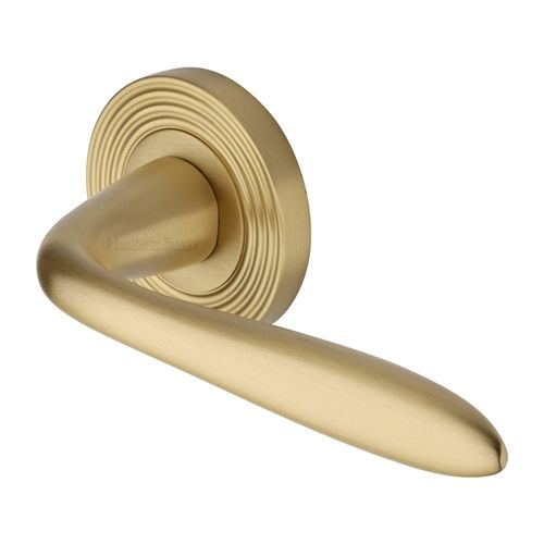 M.Marcus Heritage Brass Sutton Reeded Door Handle on Round Rose - Pair