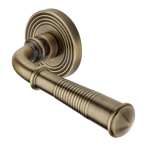 M.Marcus Heritage Brass Bridgetown Reeded Door Handle on Round Rose - Pair