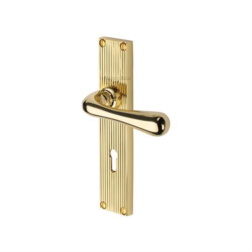 M.Marcus Heritage Brass Charlbury Door Handle on Reeded Backplate - Pair
