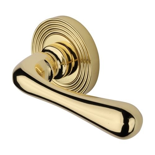 M.Marcus Heritage Brass Charlbury Reeded Door Handle on Round Rose - Pair