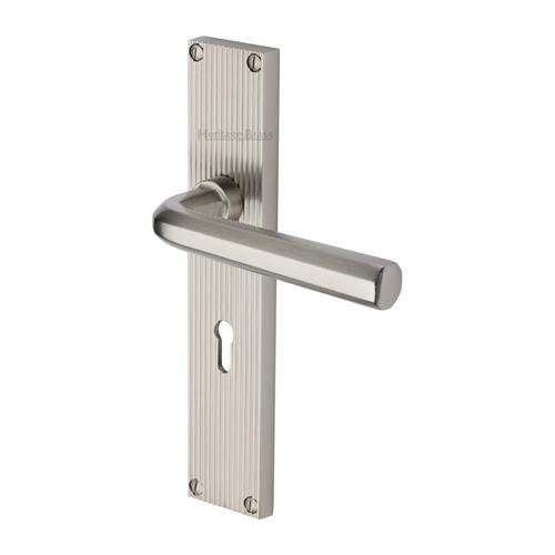 M.Marcus Heritage Brass Octave Door Handle on Reeded Backplate - Pair