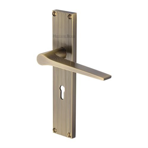 M.Marcus Heritage Brass Gio Door Handle on Reeded Backplate - Pair