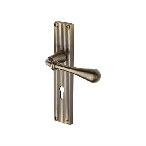 M.Marcus Heritage Brass Roma Door Handle on Reeded Backplate - Pair