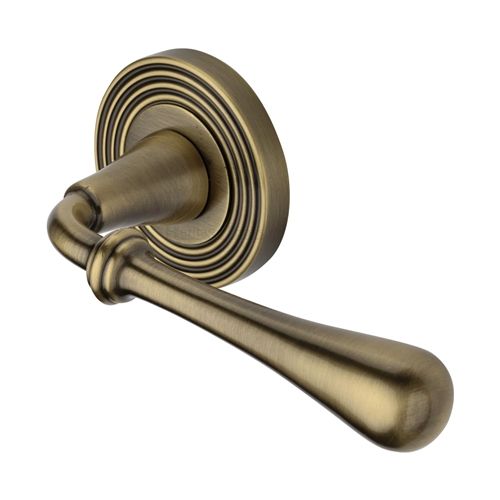 M.Marcus Heritage Brass Roma Reeded Door Handle on Round Rose - Pair