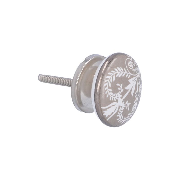 Sassi Boo - Grey Floral Ceramic Cupboard Knob - 38mm