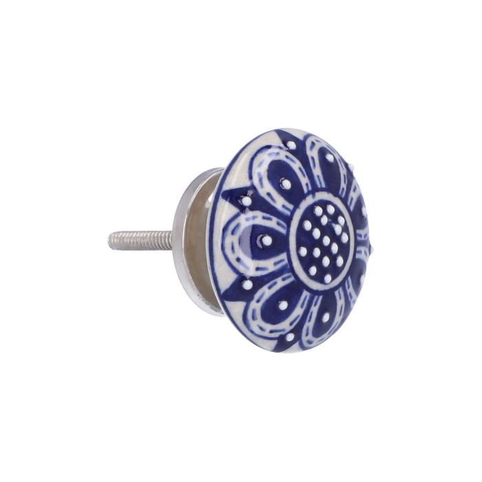 Sassi Boo - Floral Navy Blue Ceramic Cupboard Knob - 45mm