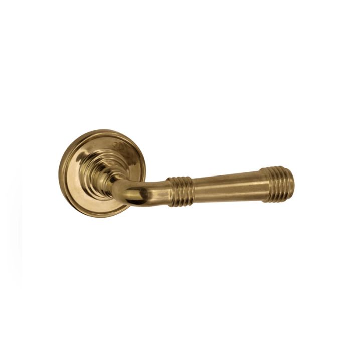 Spira Brass Beehive Door Handle on Rose - Pair