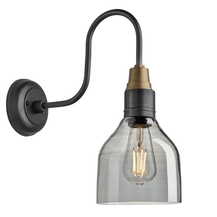 Industville - Swan Neck Tinted Glass Cone Wall Light - Grey - Pewter Holder