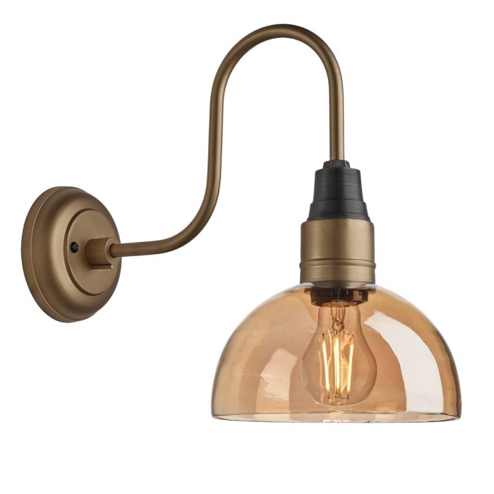 Industville - Swan Neck Tinted Glass Dome Wall Light - Amber - Brass Holder