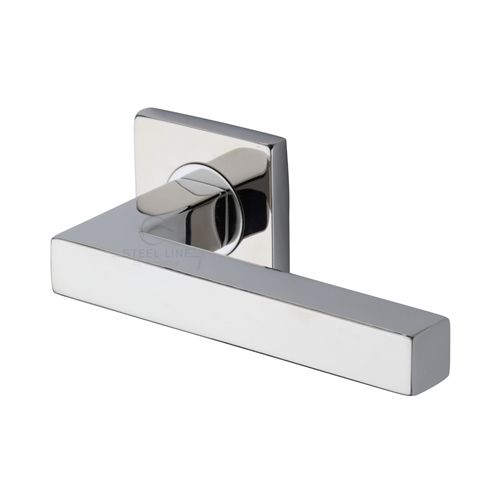 M.Marcus - Square Door Handle on Square Rose - Polished Stainless Steel - Pair