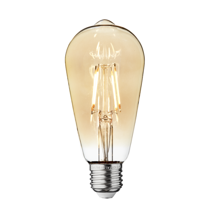 Industville - Vintage LED Edison Bulb Old Filament Lamp - 5W E27 Pear ST64 - Amber