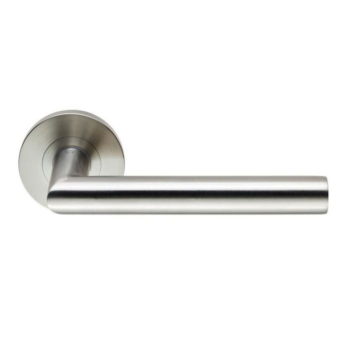Eurospec - 19mm Grade 4 Mitred Safety Door Handle on Rose - Satin Stainless Steel - Pair