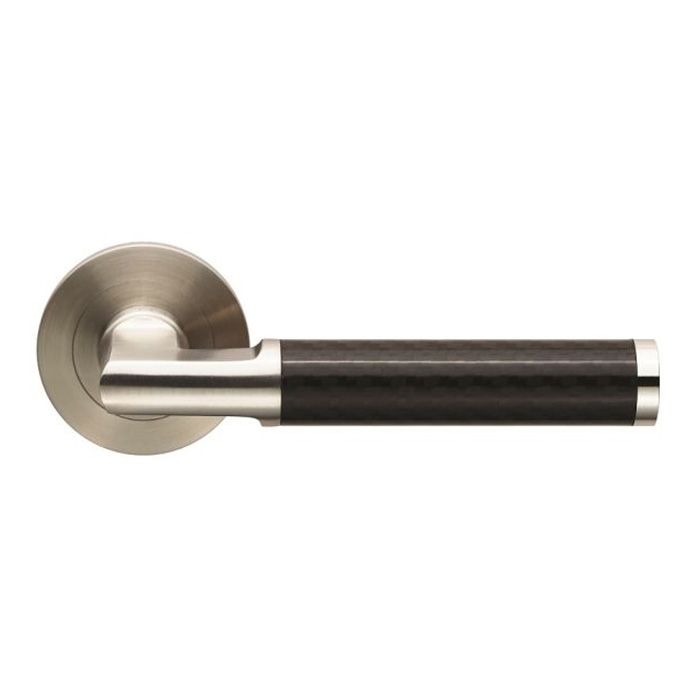 Eurospec - Carbon Fibre Door Handle on Rose - Satin Stainless Steel - Pair