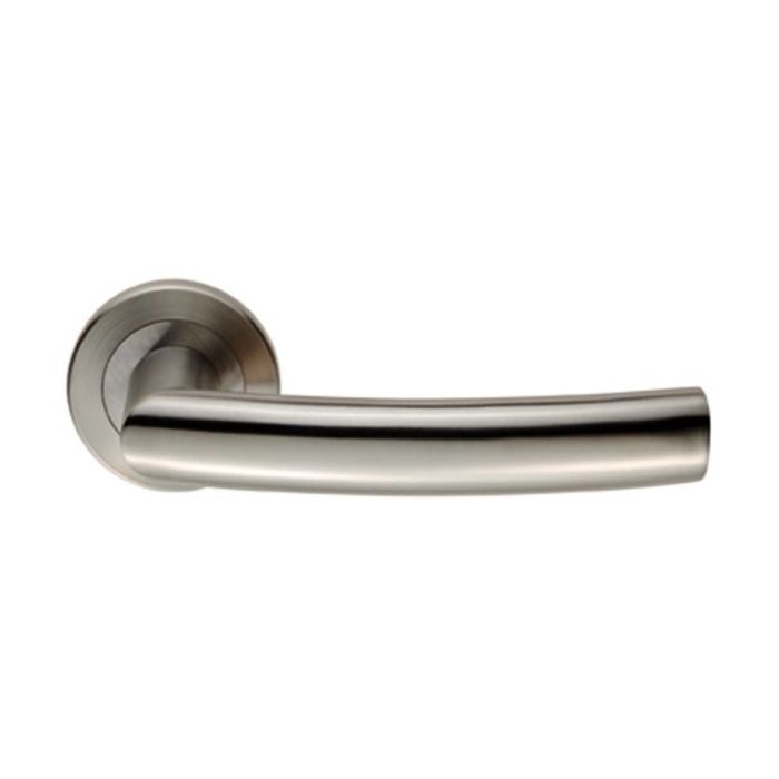 Eurospec - Scimitar Door Handle on Rose - Satin Stainless Steel - Pair