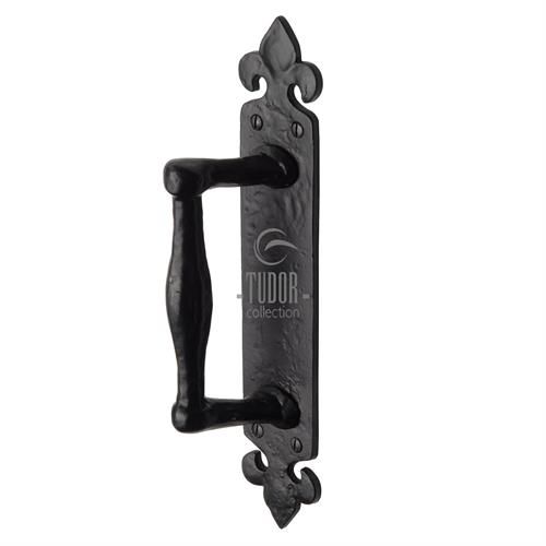 M.Marcus - Tudor Offset Door Pull Handle on Backplate - Black Antique