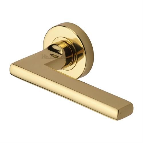 M.Marcus Heritage Brass Trident Door Handle on Round Rose - Pair
