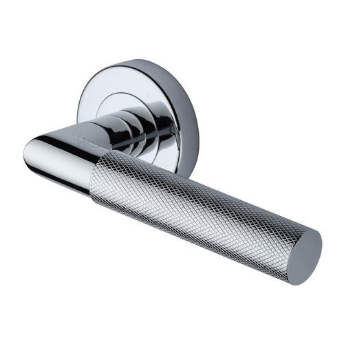 M.Marcus Heritage Brass Bauhaus Mitre Knurled Door Handle on Round Rose - Pair