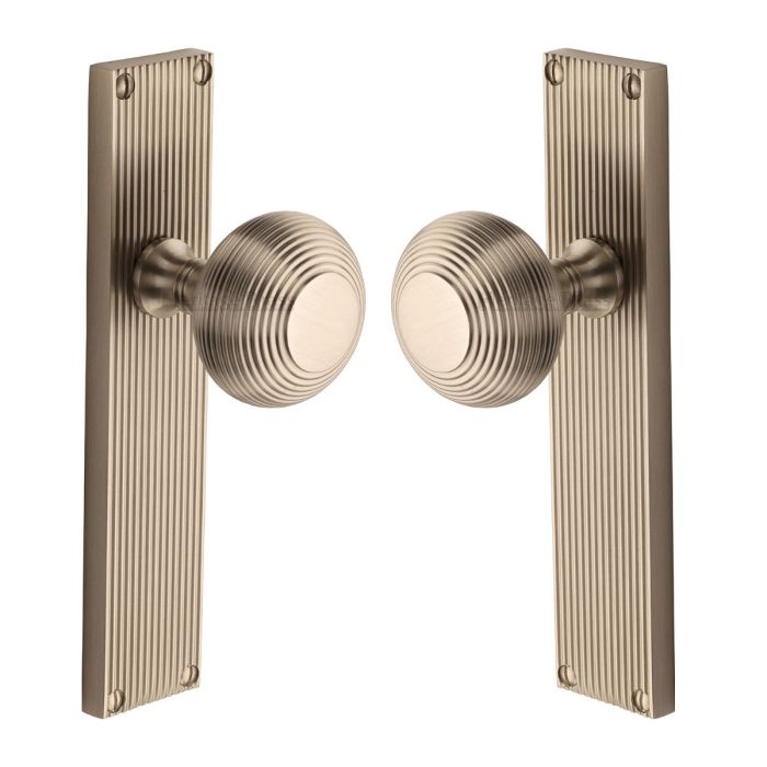 M.Marcus Heritage Brass Beehive Reeded Mortice Knob on Plate - Pair