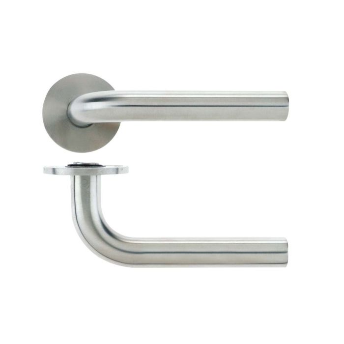 Zoo Hardware - Vier 19mm Radius Door Handle on Rose - Satin Stainless Steel - Pair