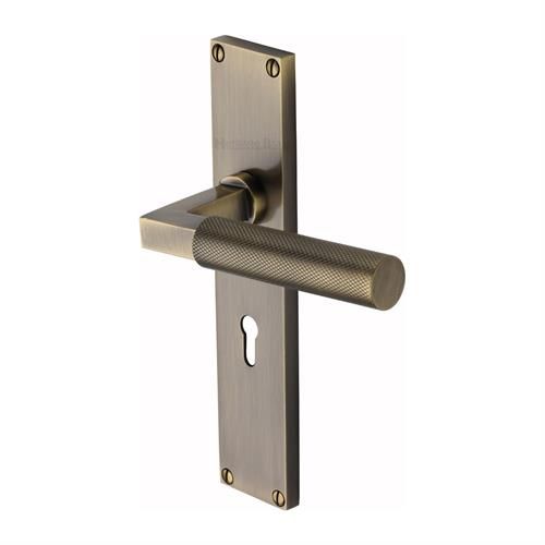 M.Marcus Heritage Brass Bauhaus Knurled Door Handle on Backplate - Pair