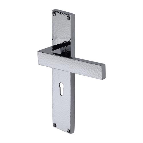 M.Marcus Heritage Brass Delta Hammered Door Handle on Backplate - Pair