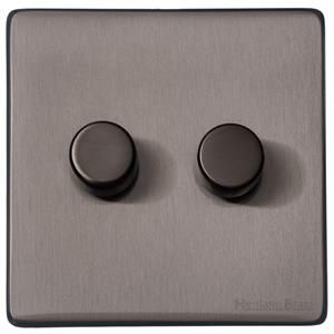 Heritage Brass Vintage Range Satin Black Nickel, X66 - 2 Gang Dimmer 250 watts (Compatible with halogen/ incandescent bulbs)